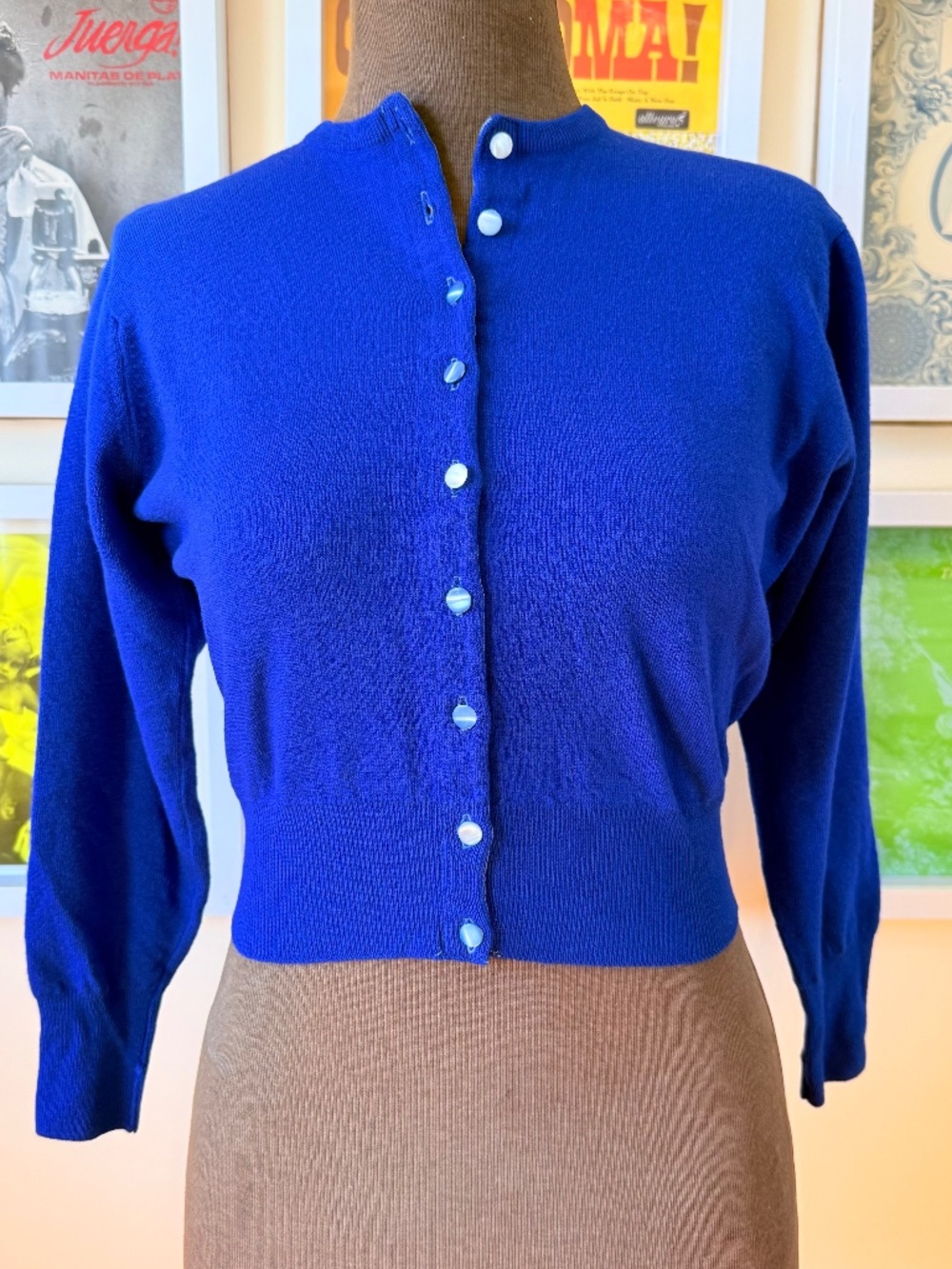 VINTAGE 70s COBALT BLUE BUTTON-UP CARDIGAN – MINIMALIST CLASSIC FIT